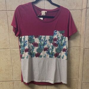 Floral Pocket Women's Top - Burgundy and Multicolor